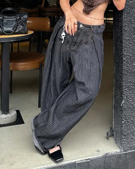 Alternative view of Women Striped Wide Leg Jeans