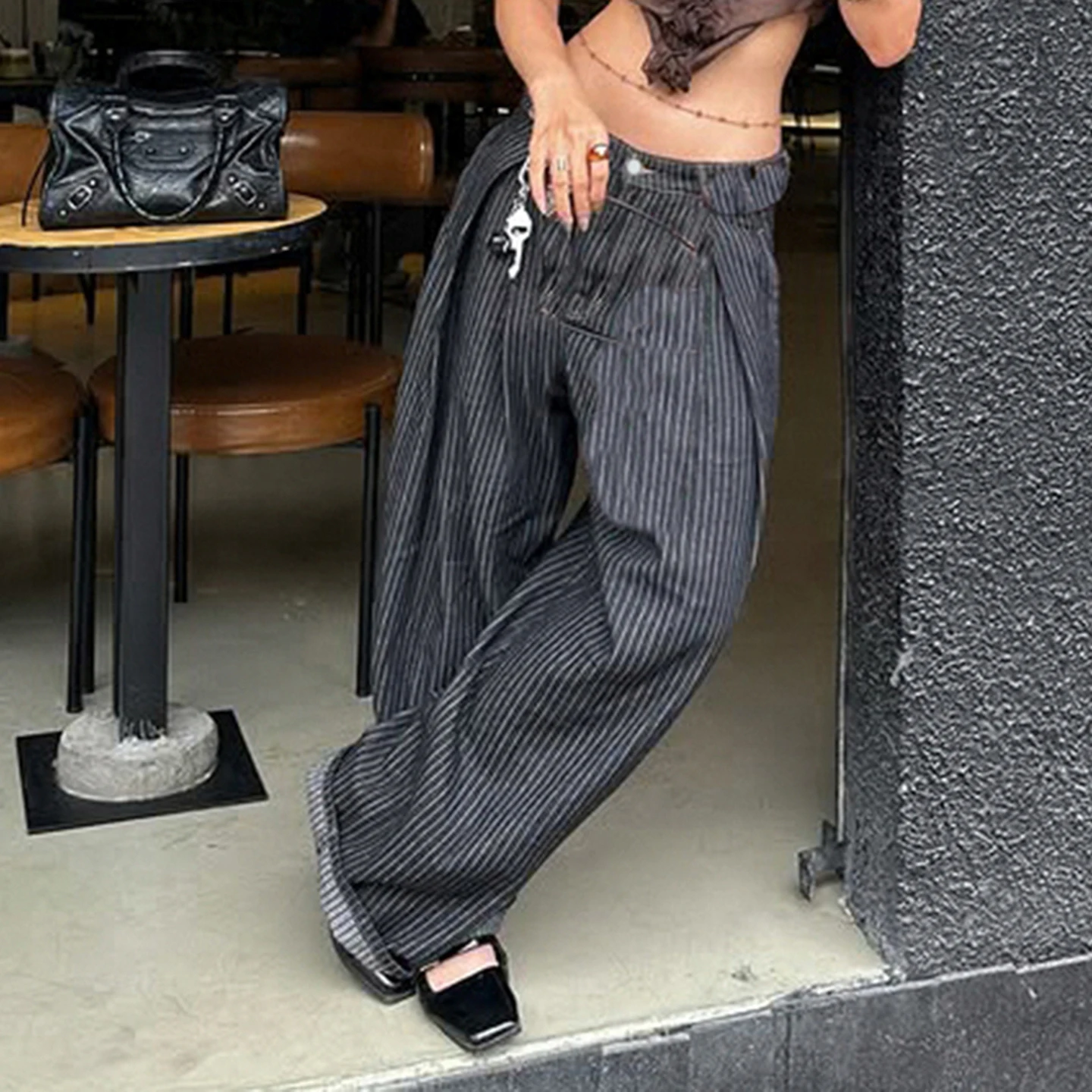 Women Striped Wide Leg Jeans