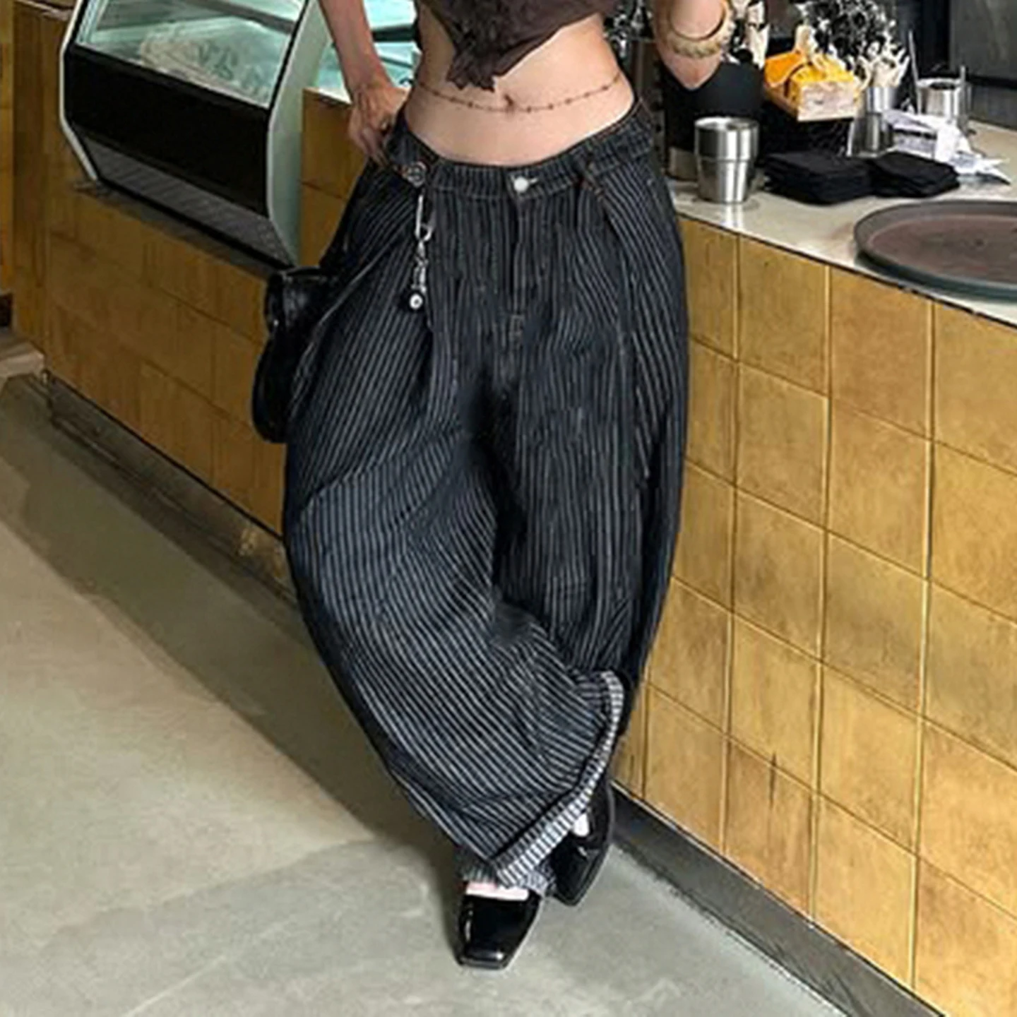 Women Striped Wide Leg Jeans