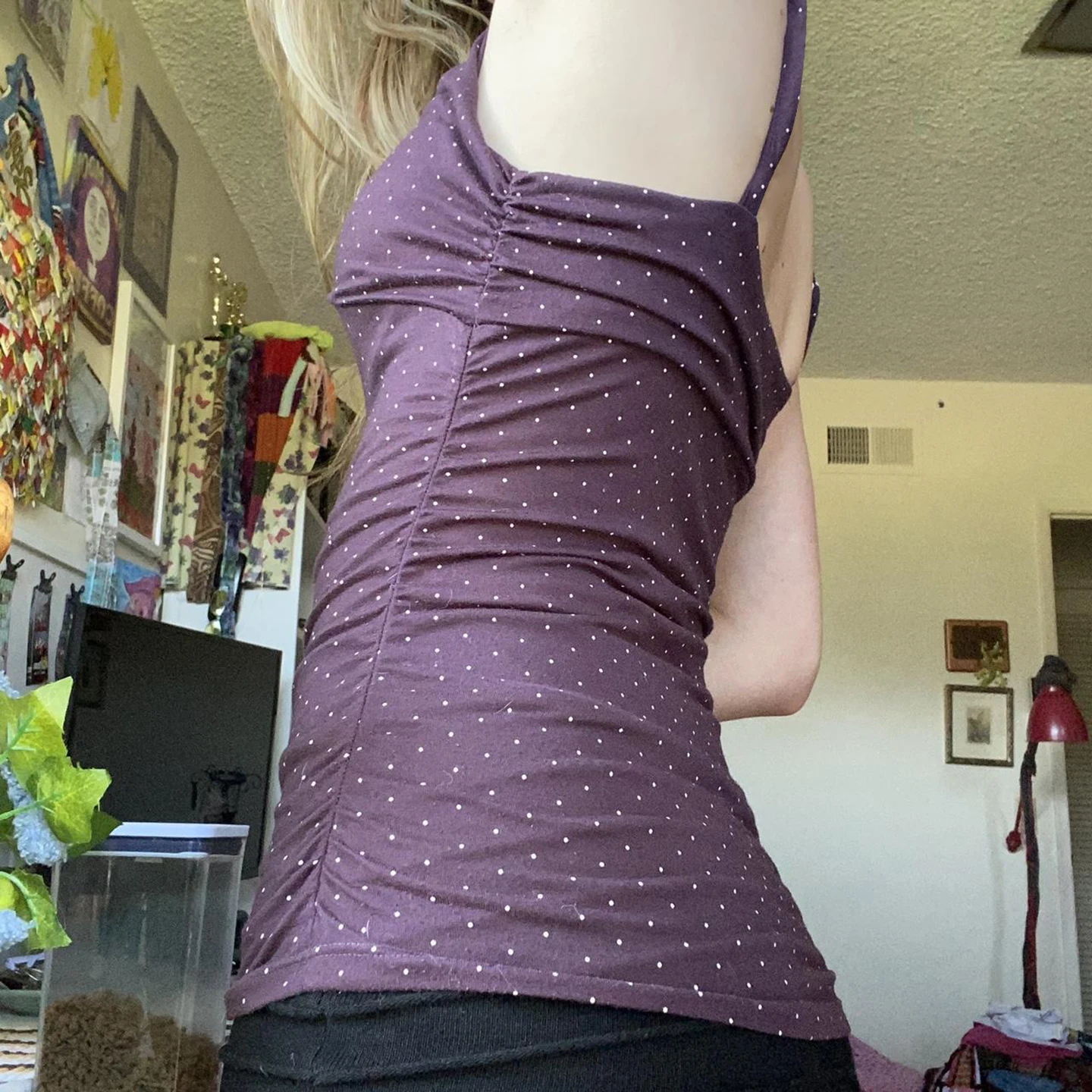 Purple Y2K Polka Dot Ruffled Tank Top