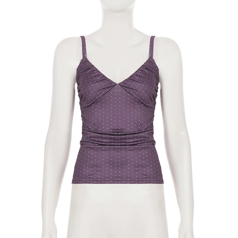 Purple Y2K Polka Dot Ruffled Tank Top