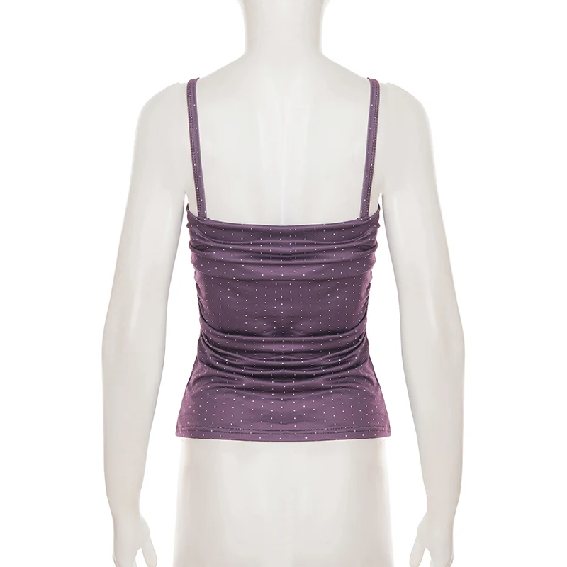 Purple Y2K Polka Dot Ruffled Tank Top