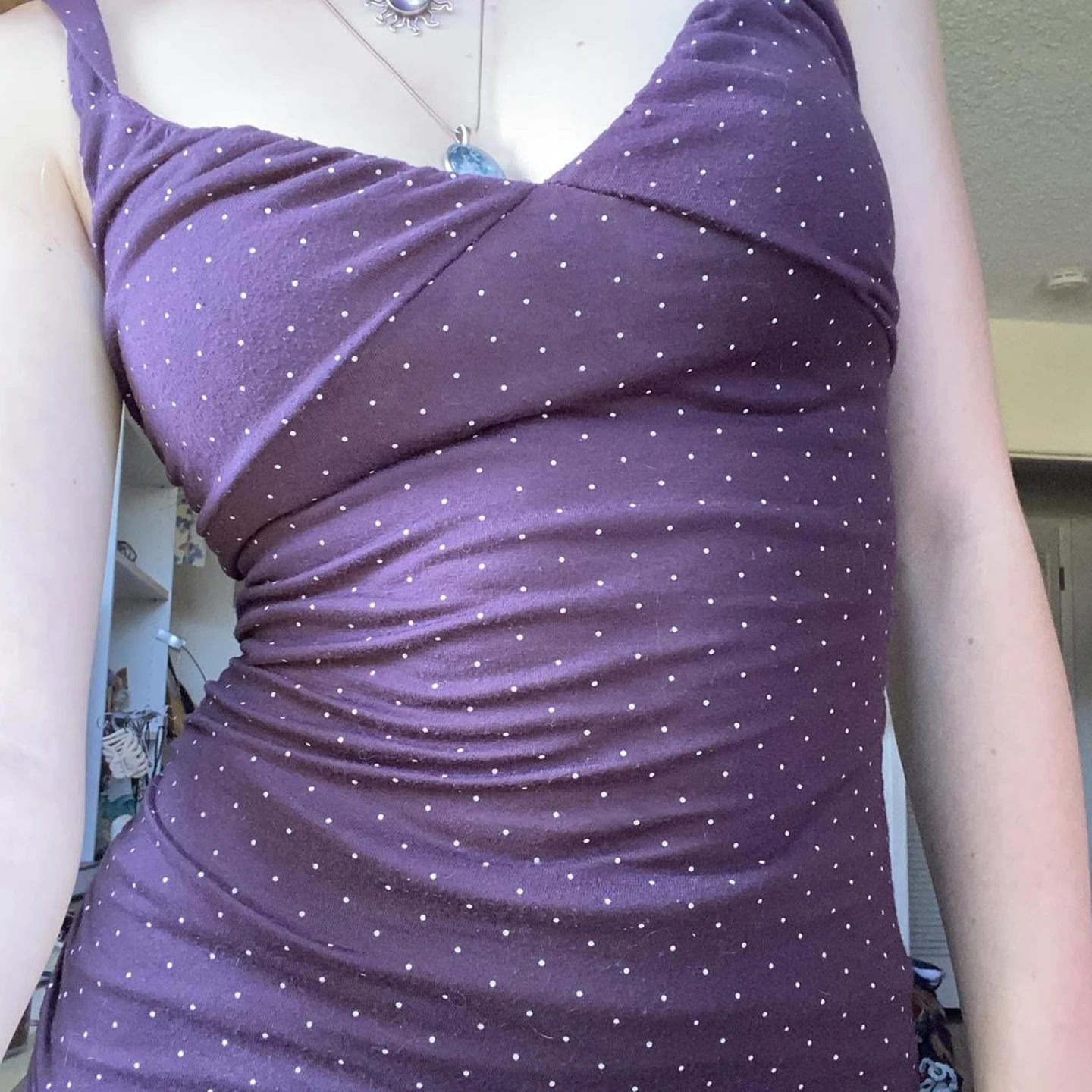 Purple Y2K Polka Dot Ruffled Tank Top