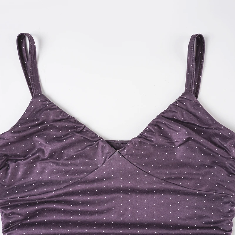 Purple Y2K Polka Dot Ruffled Tank Top