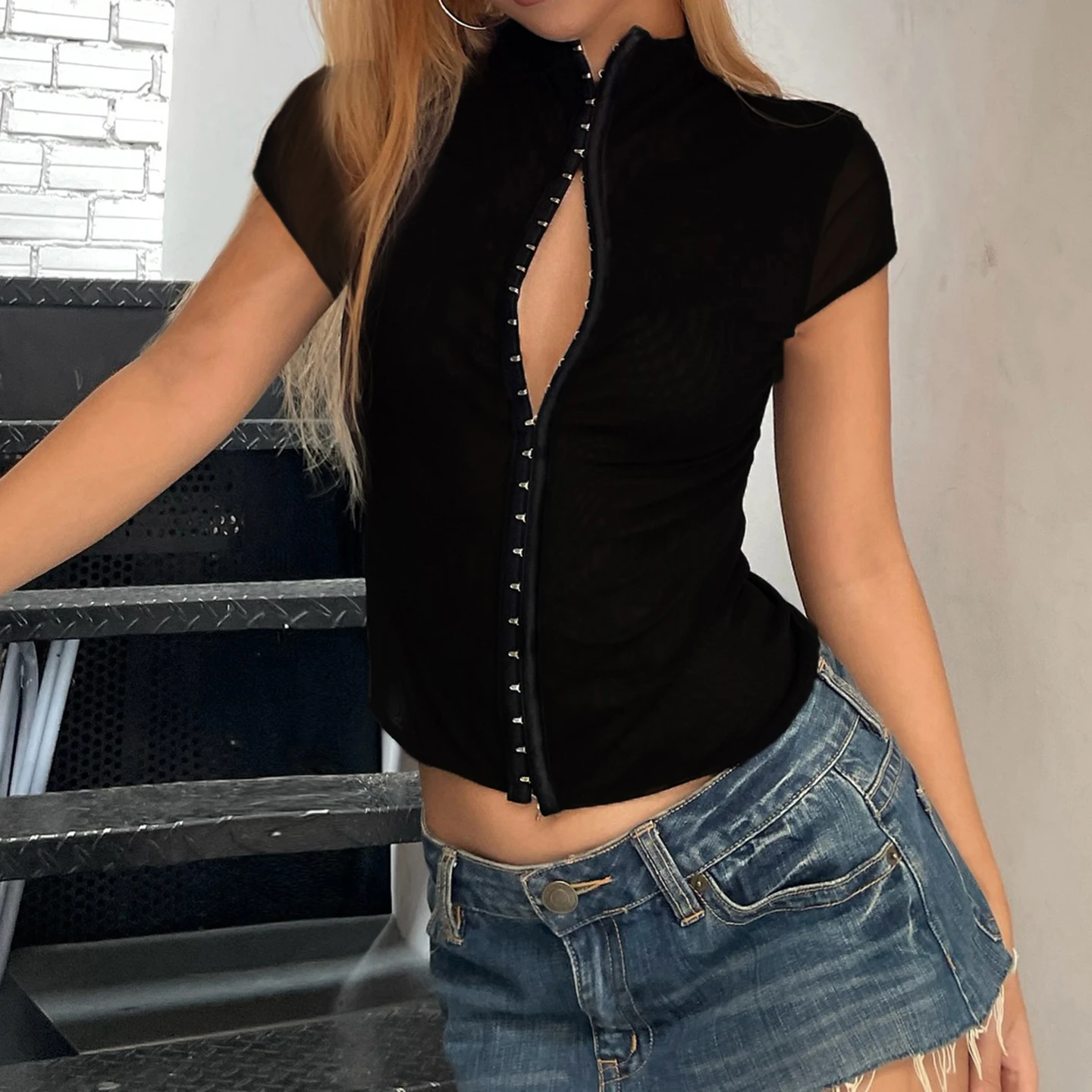 Y2K Button Down Crop Top