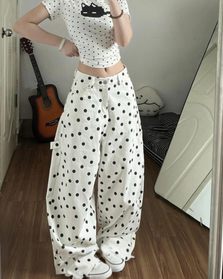 Polka Dot Print Baggy Pants