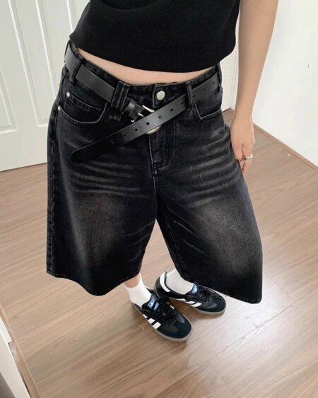 Alternative view of High Waist Black Washed Denim Shorts