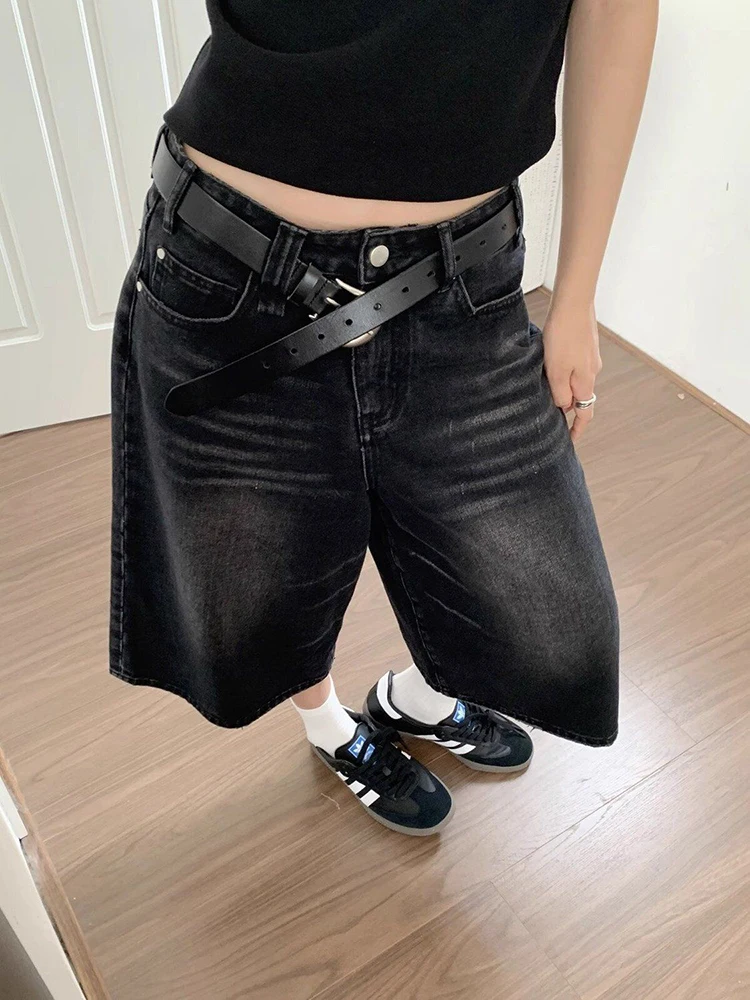 High Waist Black Washed Denim Shorts High Waist Black Washed Denim Shorts - Image 2