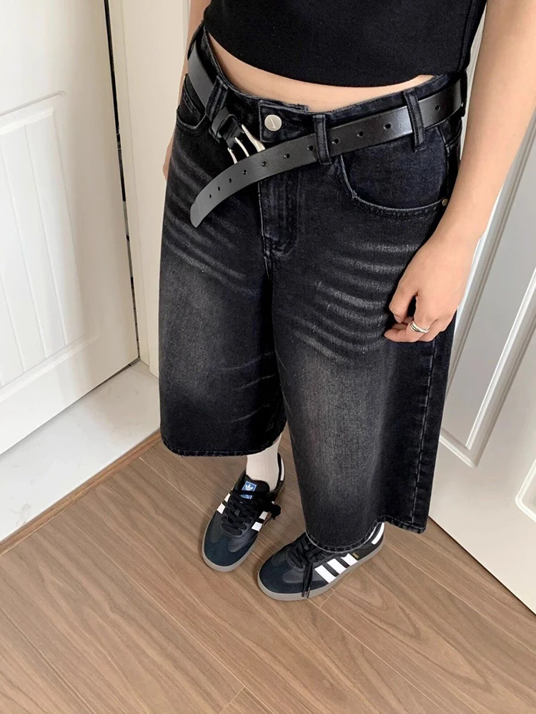 High Waist Black Washed Denim Shorts High Waist Black Washed Denim Shorts
