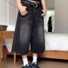 High Waist Black Washed Denim Shorts