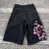 Cherry Blossom Embroidery Denim Shorts Cherry Blossom Embroidery Denim Shorts