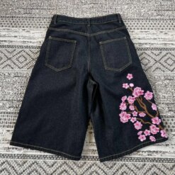 Cherry Blossom Embroidery Denim Shorts