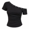 Black Shoulder Slanting Short Sleeves