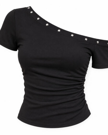 Black Shoulder Slanting Short Sleeves