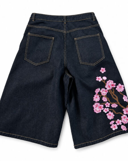 Cherry Blossom Embroidery Denim Shorts