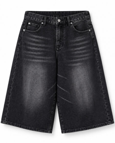 High Waist Black Washed Denim Shorts