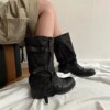 Vintage Buckle Mid-Calf Boots - Image 3